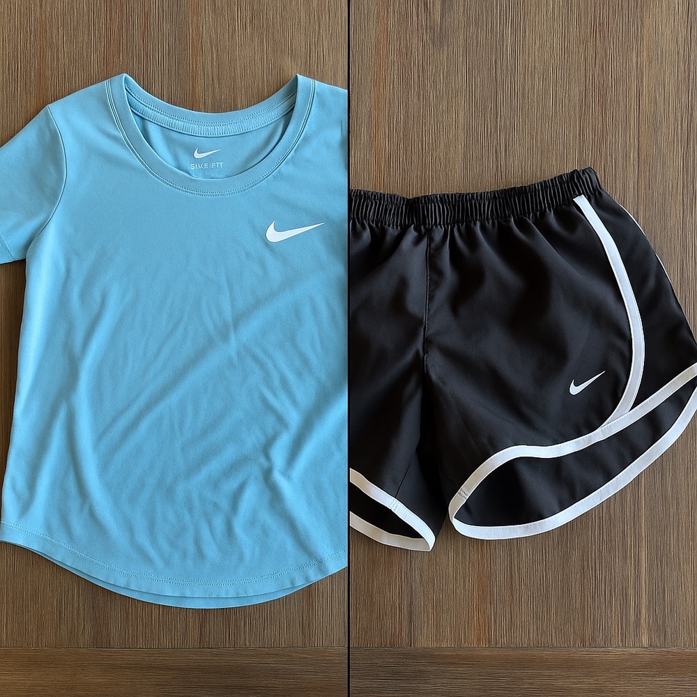 Nike Girls Athletic Outfit – Dri-Fit Tee + Running Shorts (Size Medium)